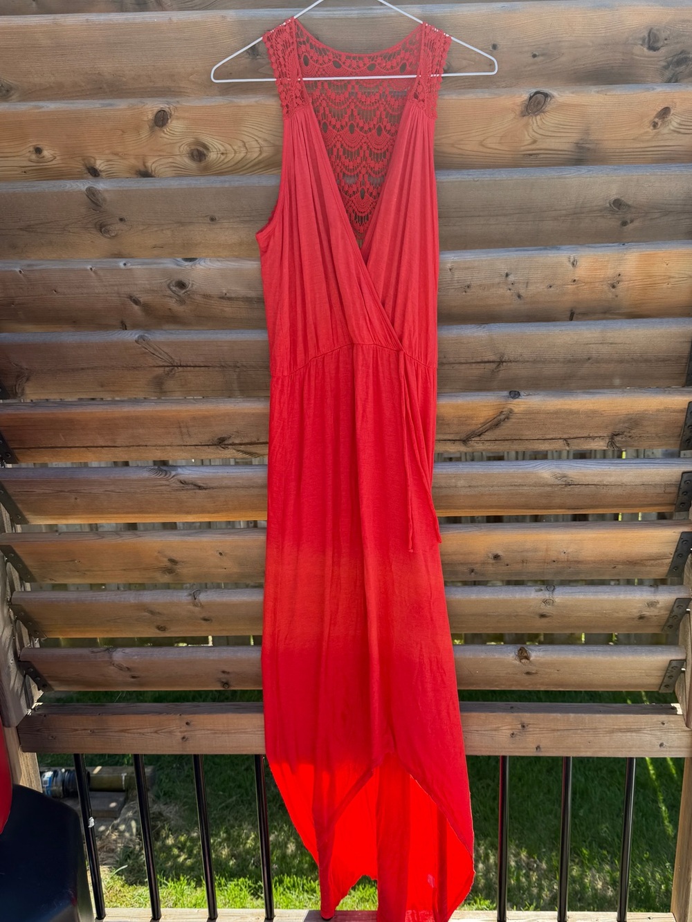 Lovappella Red Maxi Dress M Crochet Lace Back Sleeveless Boho USA